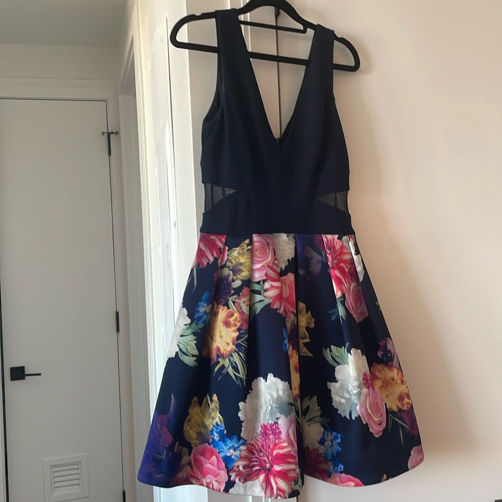 Xscape Fit & Flare Floral/Navy Dress